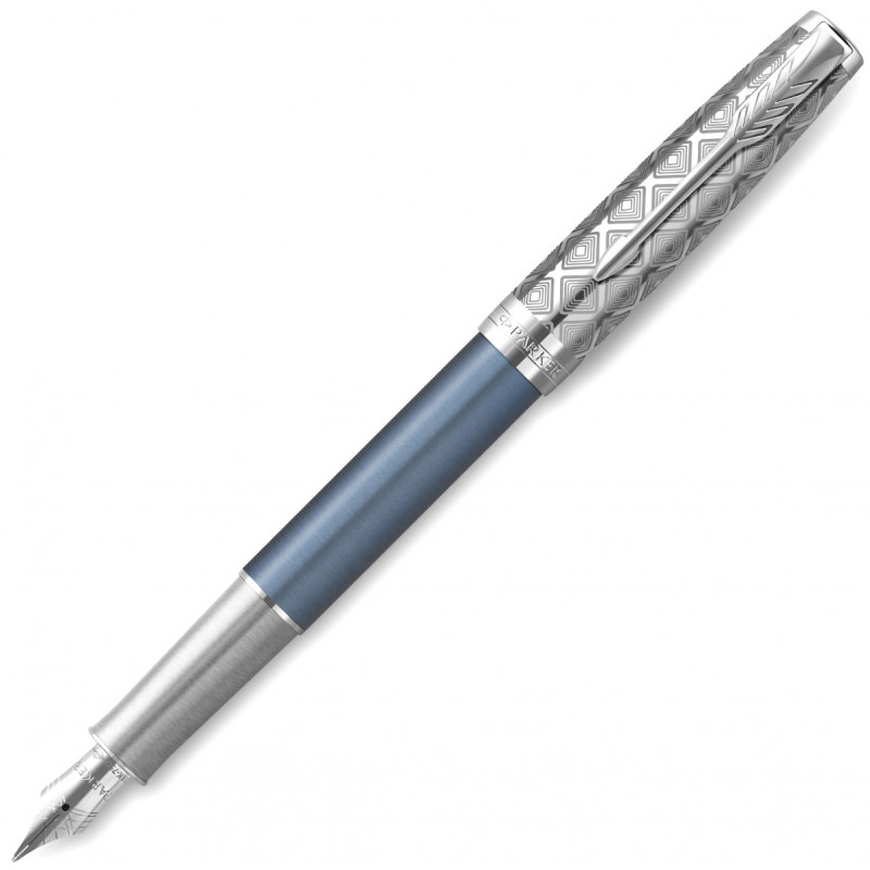 Ручка перьевая Parker Sonnet Premium F537, Metal Blue CT (Перо F)